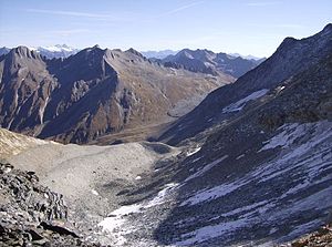 Reichenberger Spitze (just left of the center of the picture) from Rotenmanntörl (from the west)