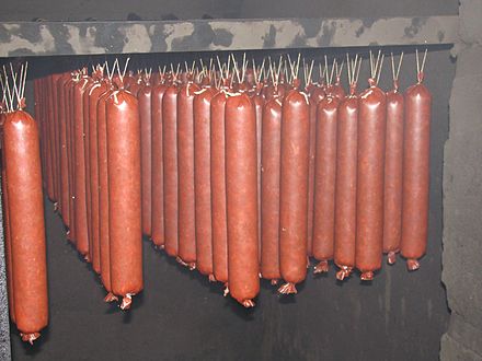 Sausages being smoked