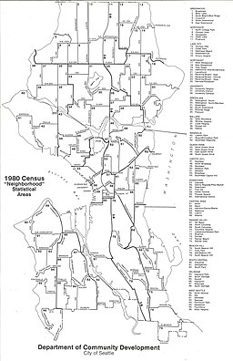 Seattle census neighborhood areas map, 1980