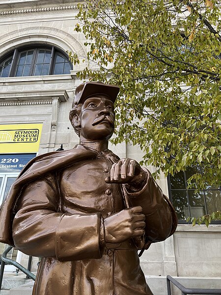 Billy Yank, the statue honoring Seymour's Civil War veterans was newly restored in 2023 after being vandalized and stored for more than 40 years.