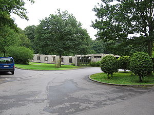 Soleilmont abbey was rebuilt in 1973, after being destroyed by a fire, in the forest of Soleilmont (Gilly, Belgium). Soleilmont; Abbaye (nouveaux batiments).JPG