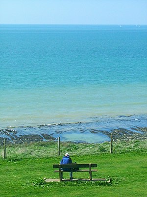 A man sitting on a bench alone looking at the ocean.