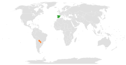 Map indicating locations of Spain and Paraguay