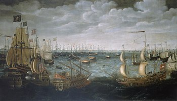 English fireships launched at the Spanish armada off Calais Spanish Armada fireships.jpg