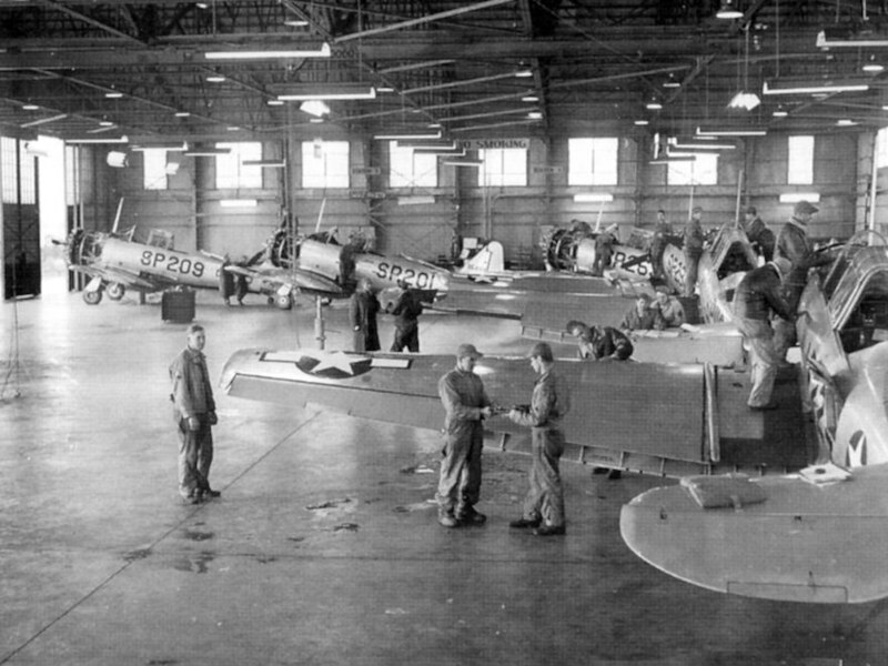 File:Spence Army Airfield - AT-6 Texans in Maintenence Hangar.jpg