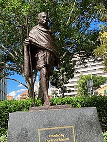 Roma Street Parkland, Brisbane, 2024 Statue of M.K. Gandhi, Roma Street Parklands, Brisbane, 2024 02.jpg