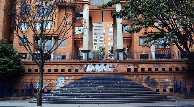 Steps leading up to a wall in Bogotá, Colombia