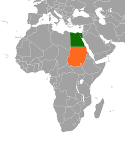 Peta yang menunjukkan lokasi dari Mesir dan Sudan