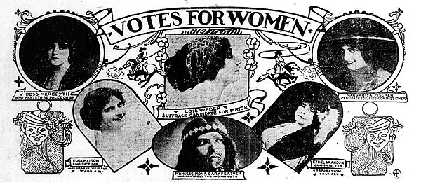 Advertisement for the "Suffrage Ticket" in the 1913 Universal City elections Suffrage Ticket for Universal City.jpg