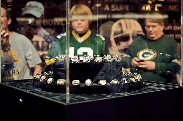 Each winning team's Super Bowl rings, as of the 2010 season, on display in lead up to Super Bowl XLV