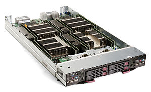 Supermicro SBI-7228R-T2X blade server, containing two dual-CPU server nodes Supermicro SBI-7228R-T2X blade server.jpg
