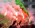 * Nomination Hammarby supporters with flares during supportermarchen, the tradionella walk from central Södermalm to the team's home stadium, Söderstadion , before the season's first home game. --ArildV 17:23, 14 April 2013 (UTC) * Promotion QI for me. --Kadellar 12:48, 17 April 2013 (UTC)