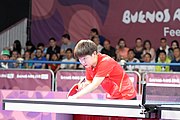 Deutsch: Tischtennis bei den Olympischen Jugendspielen 2018; Tag 9, 15. Oktober 2018; Mixed, Finale, Mixed-Doppel – Miu Hirano (JPN) gegen Sun Yingsha (CHN) 2:3 English: Table tennis at the 2018 Summer Youth Olympics at 15 October 2018 – Mixed Final, Mixed-Double – Miu Hirano (JPN) Vs Sun Yingsha (CHN) 2:3