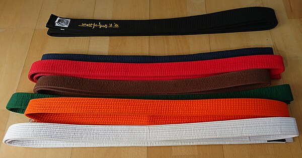 Tang Soo Do Belts ranging by grade (from white to black belt)