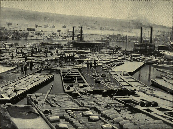 Fleet of Oil Boats at Oil City, 1864