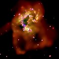 Terlihat adanya Superwind pada Galaksi Antennae. Citra oleh Observatorium Chandra