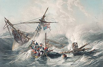 Painting depicting the rescue of the crew of the Northern Belle, 1857 The Mary White life boat rescuing the crew of the American Ship the Northern Belle RMG PY8529 (cropped).jpg