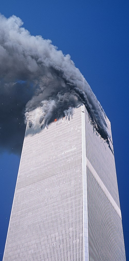 The North Tower shortly after the American Airlines Flight 11 crash. The first such attack.