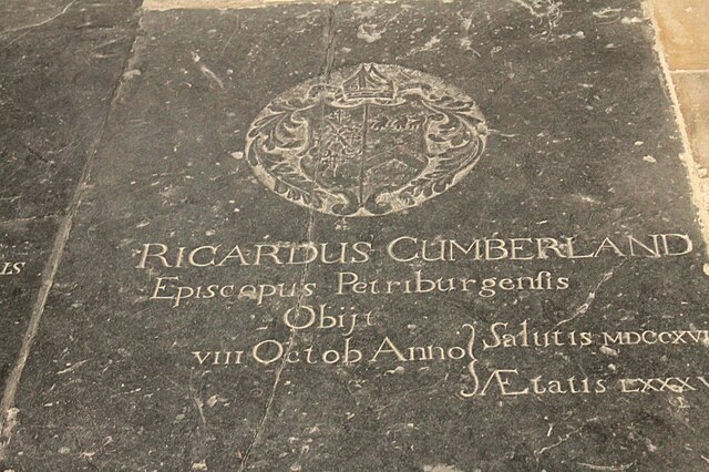 The grave of Richard Cumberland, Peterborough Cathedral