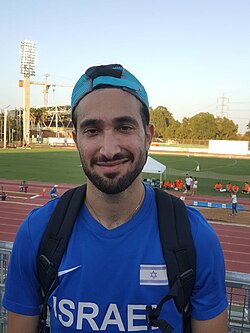 תום יעקובוב, לאחר ניצחונו באליפות ישראל באתלטיקה בקפיצה משולשת, יולי 2018
