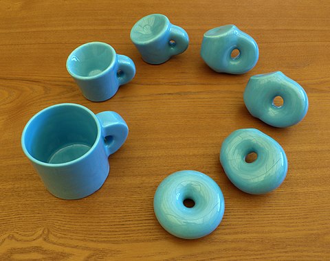 A continuous transformation can turn a coffee mug into a donut.Ceramic model by Keenan Crane and Henry Segerman.