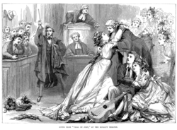 Wood-engraving by Friston of scene from Gilbert and Sullivan's Trial by Jury from the issue of 1 May 1875 Trial by Jury - Chaos in the Courtroom.png
