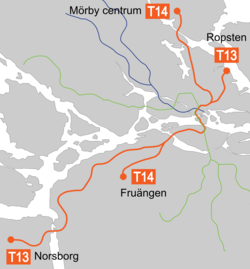 Route of the Röda linjen (Stockholm)