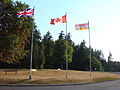 The Royal Union Flag alongside the flag of Canada and the flag of British Columbia, at Stanley Park in Vancouver.