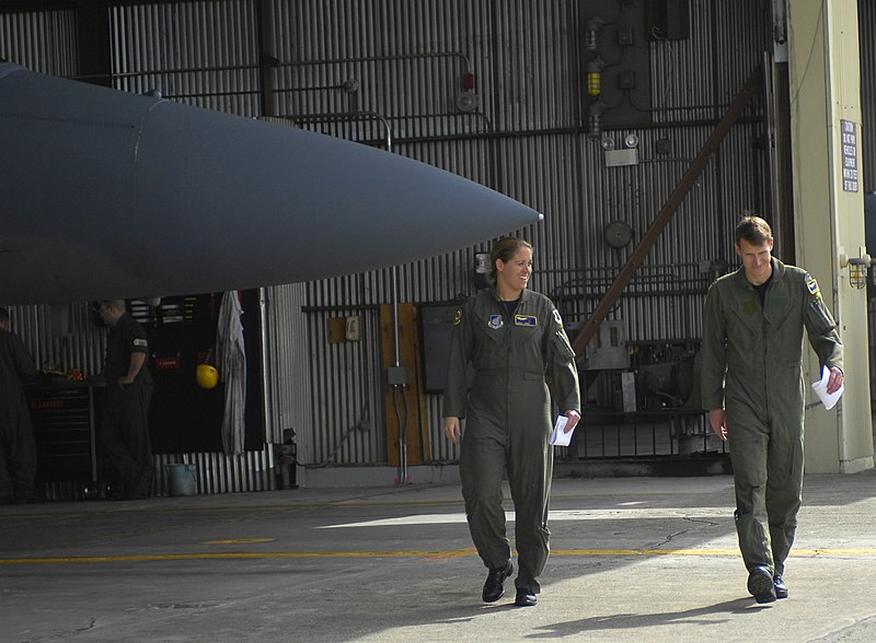 File:USAF Married Couple Fighter Pilots Carey & Blaine Jones became First husband & wife to fly two-ship of F-15Cs in alert practice scramble mission together (070606-F-7832T-027).jpg