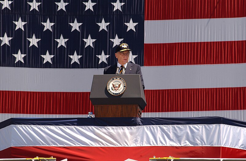 File:US Navy 030712-N-8295E-310 Senator John Warner of Virginia, addresses a distinguished audience at the commissioning ceremony of the Navy's newest Nimitz-class nuclear powered aircraft carrier USS Ronald Reagan (CVN 76).jpg