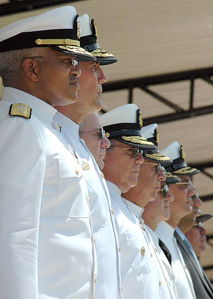 File:US Navy 050724-N-1159B-022 Commander U.S. Naval Forces Southern Command, Rear Adm. Vinson E. Smith, stands with admirals and representatives from five other nations during the closing ceremonies of UNITAS 46-05, which were held.jpg