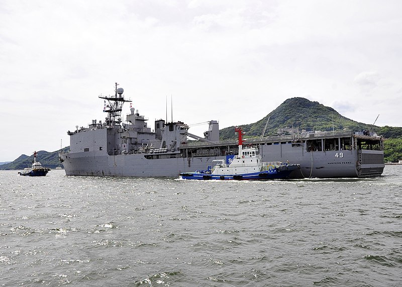 File:US Navy 100901-N-2183K-077 he amphibious dock landing ship USS Harpers Ferry (LSD 49) departs Sasebo Harbor for an annual patrol in the western Pacific Ocean.jpg