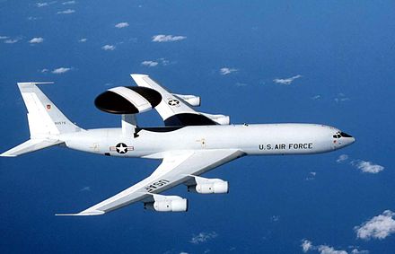E-3 AWACS, surveillance and radar aircraft often used in a modern-day form of gunboat diplomacy
