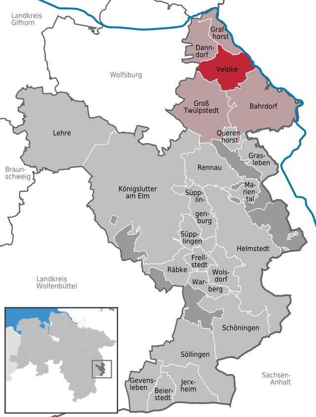 Poziția  Velpke pe harta districtului Helmstedt