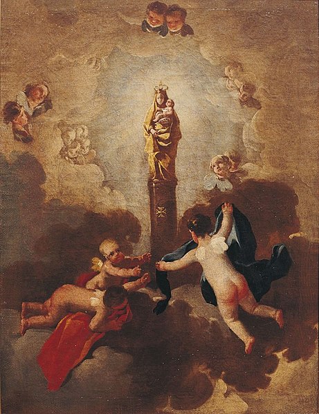 The work represents the Virgen del Pilar, patroness of Spain.