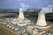 Civaux Nuclear Power Plant. Two N4 reactors commissioned in 1997. Last Generation II nuclear power plant built in France. Vue aerienne de la centrale de Civaux.JPG