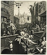La Rue du gin - Gravure originale de 1751.