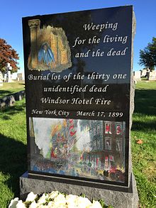 Monument to unidentified fire victims in Kensico Cemetery WindsorFireGraveLarge.JPG