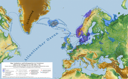 Exploration and expansion routes of Norsemen
