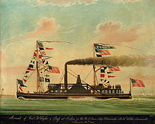 U.S. Steam Ship Monmouth returns U.S. General Zachary Taylor from victories in the war with Mexico at Balize, Louisiana, November, 1847 ZacharyTaylorMonmouthBalize.jpg