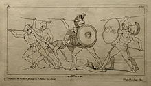 John Flaxman, Le Combat pour le corps de Patrocle, gravure pour l'édition de 1795 de l'Iliade.