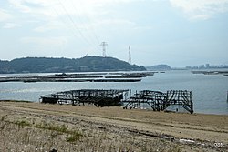 坂町鯛尾。手前が干潮時の抑制棚で、満潮時には潮に浸かる。