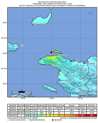 <span class="mw-page-title-main">2018 Haiti earthquake</span> 5.9 magnitude earthquake in Port-de-Paix, Haiti