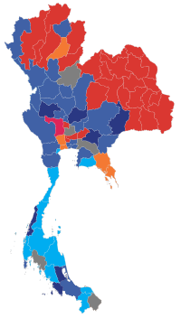2019 Thai general election results per province.svg