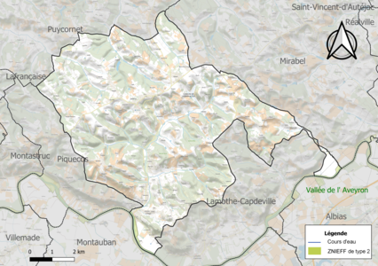 Carte de la ZNIEFF de type 2 sur la commune.