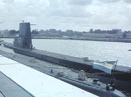 The locally upgraded  Balao-class submarine ARA Santiago del Estero, Argentine Naval Base at Mar del Plata, circa 1969
