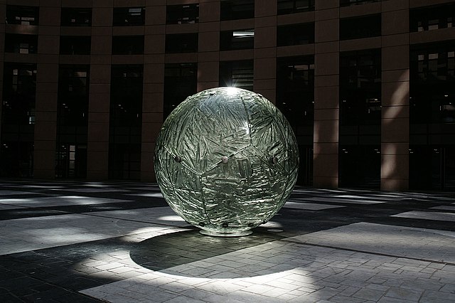 Glass sculpture "United Earth" by Tomasz Urbanowicz from EXPO 2000, rebuilt in the European Parliament in Strasbourg.