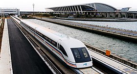 A maglev train coming out, Pudong International Airport, Shanghai.jpg