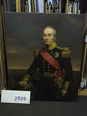 Painting in storage at the Royal Museums Greenwich, tagged with an identification number. Admiral Sir Robert Waller Otway (1770-1846) RMG RP6256.jpg