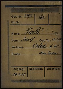 Registration card of Adolf Fierla as a prisoner at Dachau concentration camp